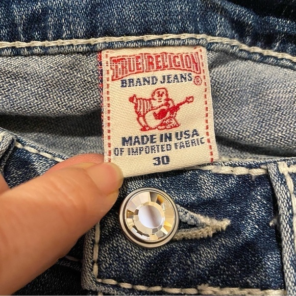 TRUE RELIGION Women Blue Embellished Disco Joey Big 7 Jeans Size 30 - Picture 9 of 10